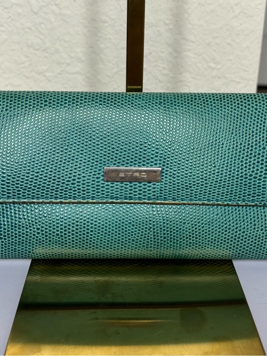 Vintage ETRO Milano Teal Lizard Embossed Leather Trifold Continental Wallet - Picture 3 of 14